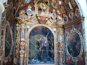 Details of the glazed niche that includes San Luis where you can see the ornate decoration of this baroque Church of San Luis of the French in Seville